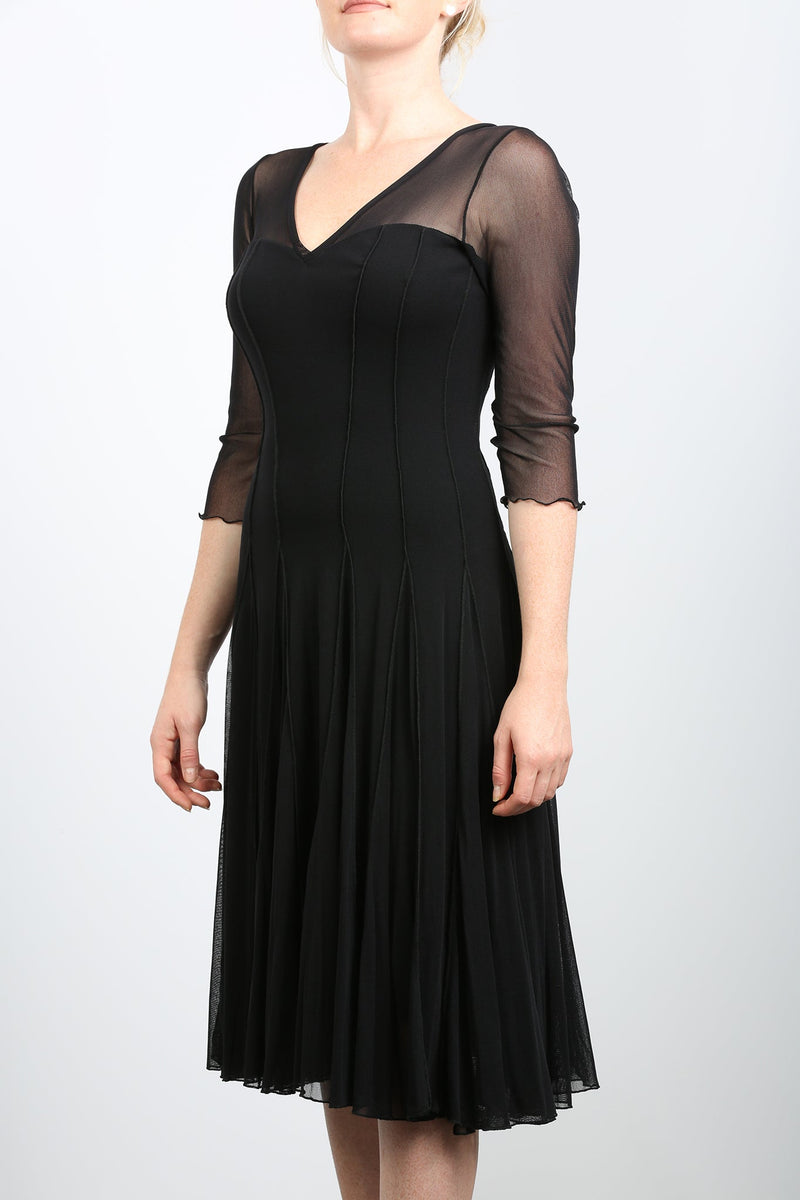Elana Kattan | MAXIMA Black Mesh Paneled Flared Dress Black