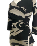 PETRA Crossover with Pleated Side 3/4 Sleeves Printed Stretch Jersey Top