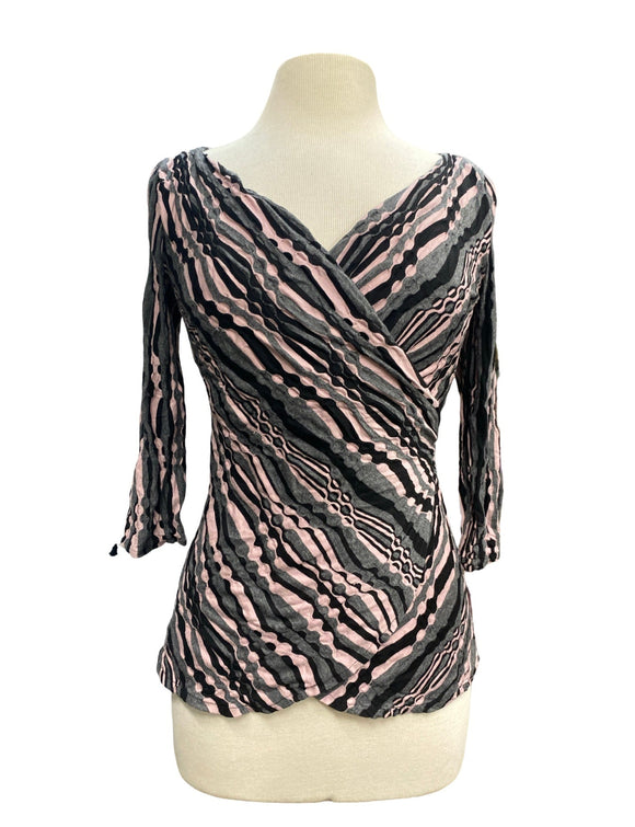 ANNA Stretchy Jacquard 3/4 Sleeves Crossover Top