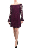 NURIELLE Off-Shoulder Bell Sleeves Embroidered Lace Dress Magenta