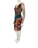 Abigail Abstract  Print Crossover Neckline Side Ruched Dress