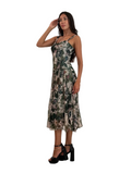 KYOTO Sleeveless Calf length Fit N Flare Mesh Dress Olive
