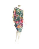 Oahu Ruched One Shoulder Open Angel Sleeve Asymmetrical Hem Dress