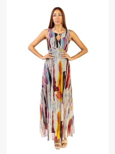 slim fit dress slacks Heather Fit N Flare Front Keyholes Empire Long Dress
