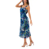 CAMILLE 822 Sleeveless Tea Length Fit N Flare Paneled Dress Kelly