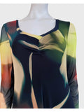 ALICE V-Neckline Calf Length Fit N Flare Long Sleeve Mesh Dress