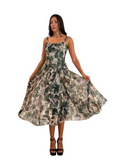 KYOTO Sleeveless Calf length Fit N Flare Mesh Dress Olive