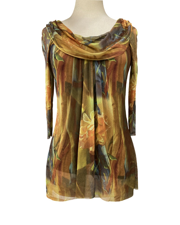 GIGI Draped Collar Long Sleeves Loose Tunic Top