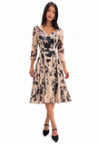 ADDISON Fit and Flare 3/4 Sleeves Paneled Print Dress