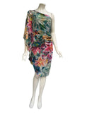 Oahu Ruched One Shoulder Open Angel Sleeve Asymmetrical Hem Dress