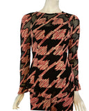 Ruby Bell Sleeves Luxurious Black and Taupe Burnout Fabric Top