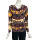 BUNNY Long Sleeves Ruched Side Seams Cowl Neck Jersey Top