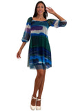 ODETTE On or Off Shoulder Puffed Sleeve Print  Flared Mesh Dress