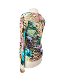 PAOLA Long Sleeves Ruched Side Seams Cowl Neck Jersey Top