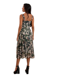 KYOTO Sleeveless Calf length Fit N Flare Mesh Dress Olive