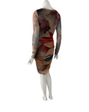 Abigail Abstract  Print Crossover Neckline Side Ruched Dress