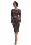 SAFARI Fitted Long Sleeves Sheath with Side Ruching Below the Knee Length Dres