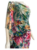 Oahu Ruched One Shoulder Open Angel Sleeve Asymmetrical Hem Dress