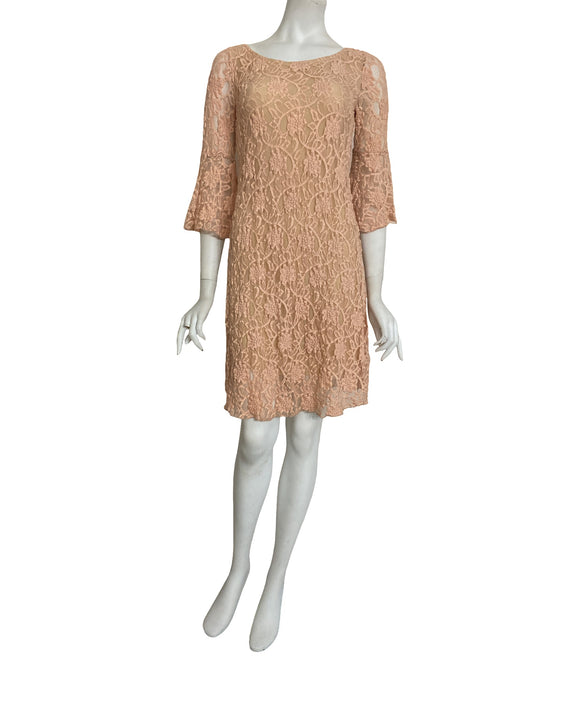 MADELINE LACE BELL SLEEVE A LINE ABOVE KNEE LENGTH DRESS / BISQUE