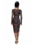 SAFARI Fitted Long Sleeves Sheath with Side Ruching Below the Knee Length Dres