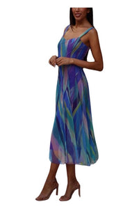 AQUARELLE 822 Sleeveless Tea Length Fit N Flare Paneled Dress Kelly
