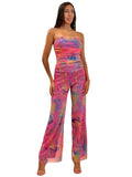 JORDANA Strapless Print Jumpsuit with Ruched Bodice