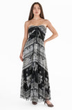 OSAKA Long Strapless Flared Empire Mesh Print Dress