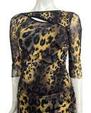 CONGA Ruched 3/4 Sleeve Key-hole Neckline Print Dress