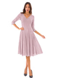MAXIMA  Fit and Flare 3/4 Sleeves Paneled Dress Dusty Rose