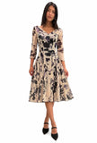 ADDISON Fit and Flare 3/4 Sleeves Paneled Print Dress
