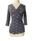 GWYNETH  Stretchy Puckered  3/4 Sleeves Crossover Top