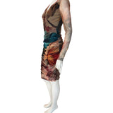 Abigail Abstract  Print Crossover Neckline Side Ruched Dress