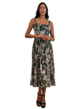 KYOTO Sleeveless Calf length Fit N Flare Mesh Dress Olive