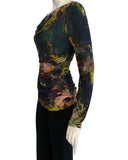 DOMINIQUE Long Sleeves Ruched Side Seams Cowl Neck Jersey Top