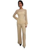 SARAH Textured Lace Lined Flared Pants Vanilla