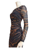 SAFARI Fitted Long Sleeves Sheath with Side Ruching Below the Knee Length Dres