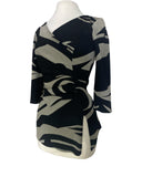 PETRA Crossover with Pleated Side 3/4 Sleeves Printed Stretch Jersey Top