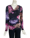 VENETIA Long Sleeves Ruched Side Seams Cowl Neck Jersey Top