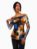 Becky Draped Neckline Off-Shoulder Long Sleeves Print Top