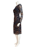 SAFARI Fitted Long Sleeves Sheath with Side Ruching Below the Knee Length Dres