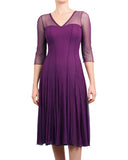 MAXIMA  Fit and Flare 3/4 Sleeves Paneled Dress Plum