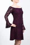 NURIELLE Off-Shoulder Bell Sleeves Embroidered Lace Dress Magenta