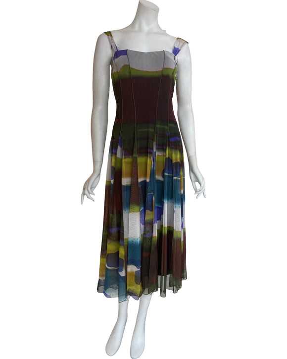 ODETTE Sleeveless Mid Calf Fit N Flare Mesh Dress / black lining