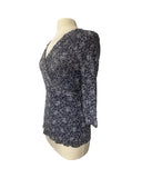 GWYNETH  Stretchy Puckered  3/4 Sleeves Crossover Top