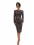 SAFARI Fitted Long Sleeves Sheath with Side Ruching Below the Knee Length Dres
