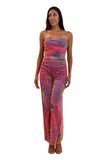 JORDANA Strapless Print Jumpsuit with Ruched Bodice