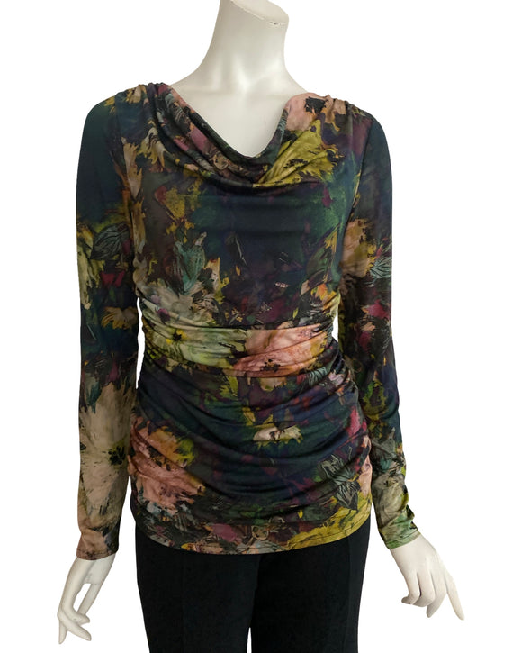 DOMINIQUE Long Sleeves Ruched Side Seams Cowl Neck Jersey Top