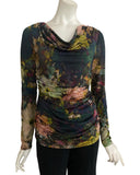 DOMINIQUE Long Sleeves Ruched Side Seams Cowl Neck Jersey Top