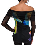 Glory Draped Neckline Off-Shoulder Long Sleeves Print Top