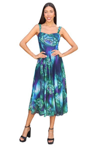 LILLIAN 822 Sleeveless Tea Length Fit N Flare Paneled Dress Kelly
